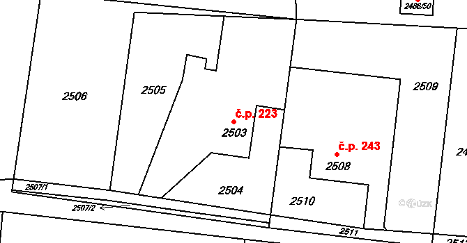Lutyně 223, Orlová na parcele st. 2503 v KÚ Horní Lutyně, Katastrální mapa