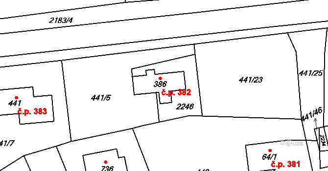 Solanec pod Soláněm 382, Hutisko-Solanec na parcele st. 386 v KÚ Solanec pod Soláněm, Katastrální mapa