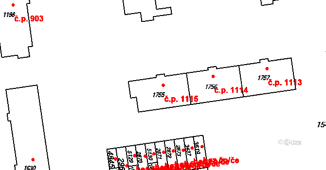 Rožnov pod Radhoštěm 1115 na parcele st. 1755 v KÚ Rožnov pod Radhoštěm, Katastrální mapa