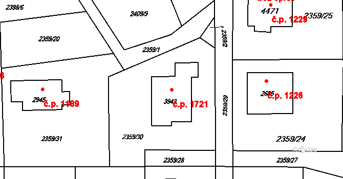 Rožnov pod Radhoštěm 1721 na parcele st. 3943 v KÚ Rožnov pod Radhoštěm, Katastrální mapa