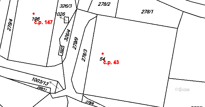 Krasíkov 43 na parcele st. 54 v KÚ Krasíkov, Katastrální mapa