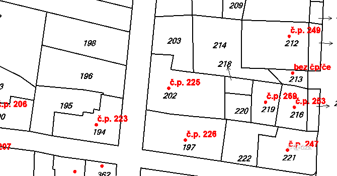 Batelov 225 na parcele st. 202 v KÚ Batelov, Katastrální mapa
