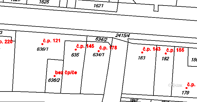 Skřečoň 178, Bohumín na parcele st. 634/1 v KÚ Skřečoň, Katastrální mapa