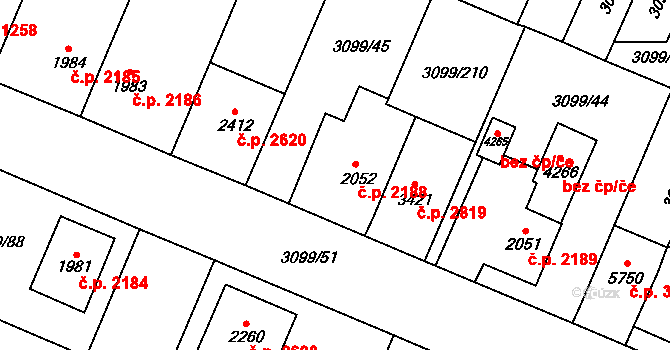 Břeclav 2188 na parcele st. 2052 v KÚ Břeclav, Katastrální mapa