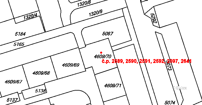 Královo Pole 2589,2590,2591,2592,, Brno na parcele st. 4609/70 v KÚ Královo Pole, Katastrální mapa