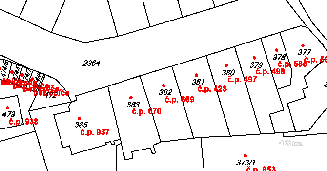 Trnovany 669, Teplice na parcele st. 382 v KÚ Teplice-Trnovany, Katastrální mapa