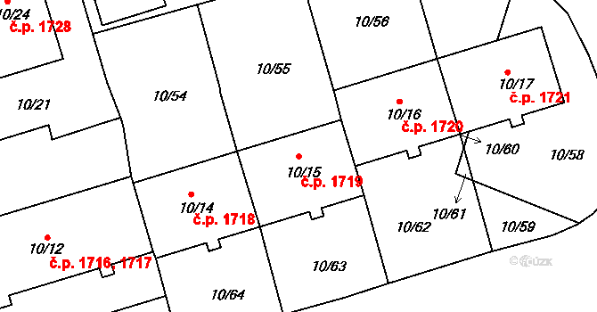 Trnovany 1719, Teplice na parcele st. 10/15 v KÚ Teplice-Trnovany, Katastrální mapa