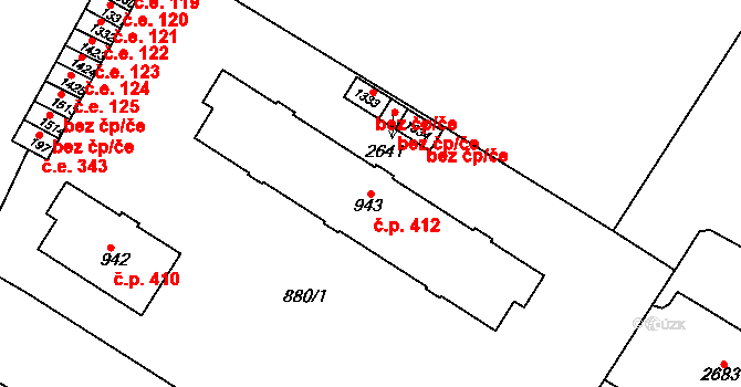 Litovel 412 na parcele st. 943 v KÚ Litovel, Katastrální mapa