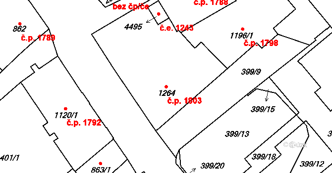 Cheb 1803 na parcele st. 1264 v KÚ Cheb, Katastrální mapa