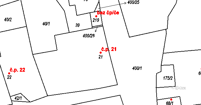 Mezouň 21 na parcele st. 21 v KÚ Mezouň, Katastrální mapa