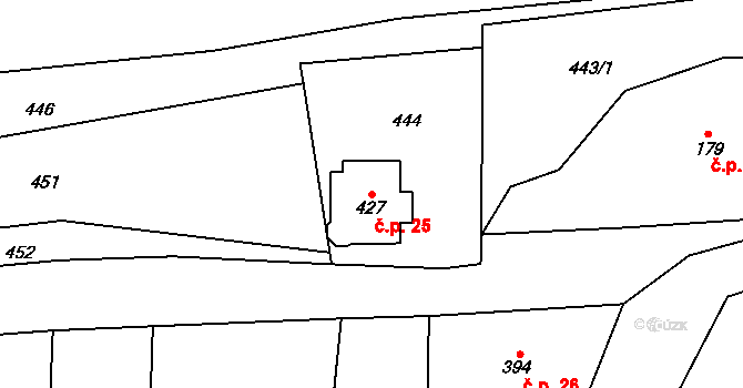 Olešnice v Orlických horách 25 na parcele st. 427 v KÚ Olešnice v Orlických horách, Katastrální mapa
