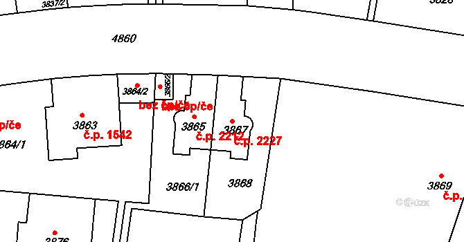 Smíchov 2227, Praha na parcele st. 3867 v KÚ Smíchov, Katastrální mapa