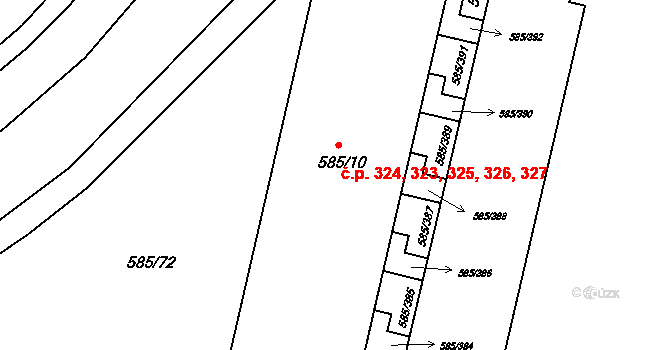 Bohnice 323,324,325,326,327, Praha na parcele st. 585/10 v KÚ Bohnice, Katastrální mapa