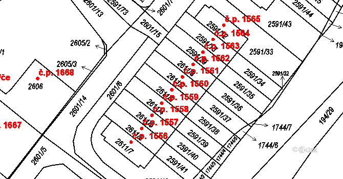 Kobylisy 1560, Praha na parcele st. 2611/3 v KÚ Kobylisy, Katastrální mapa