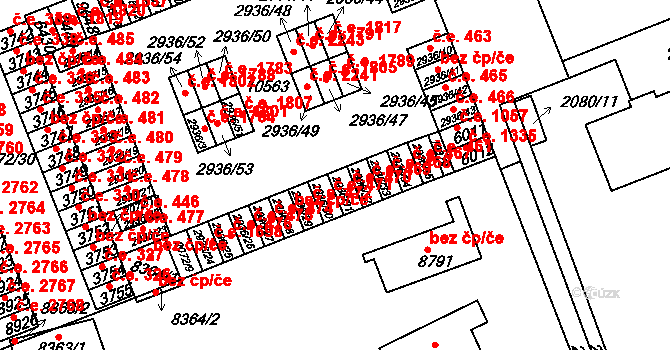Hodonín 470 na parcele st. 2936/31 v KÚ Hodonín, Katastrální mapa
