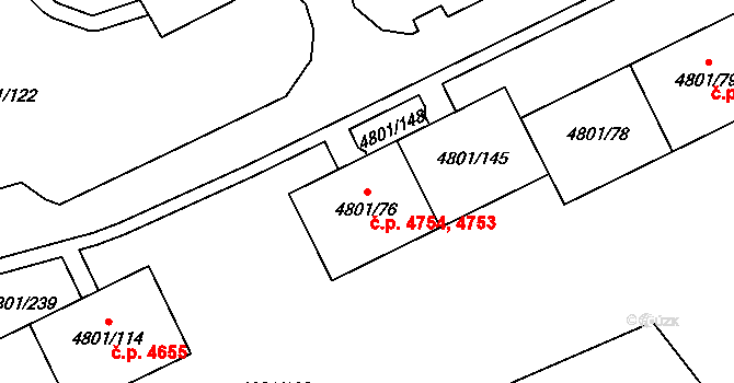 Chomutov 4753,4754 na parcele st. 4801/76 v KÚ Chomutov I, Katastrální mapa