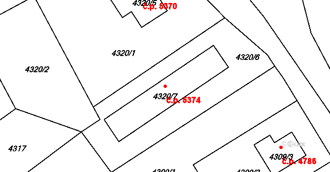 Chomutov 5374 na parcele st. 4320/7 v KÚ Chomutov II, Katastrální mapa