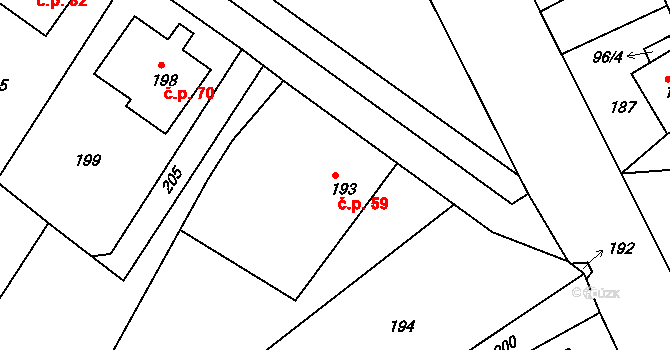 Jílové 59, Hodkovice nad Mohelkou na parcele st. 193 v KÚ Jílové u Hodkovic nad Mohelkou, Katastrální mapa