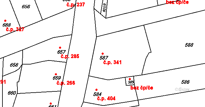 Nosislav 341 na parcele st. 587 v KÚ Nosislav, Katastrální mapa