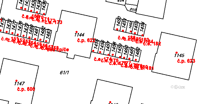 Rosice 175 na parcele st. 1456 v KÚ Rosice u Brna, Katastrální mapa