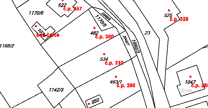 Rokytnice 310, Vsetín na parcele st. 534 v KÚ Rokytnice u Vsetína, Katastrální mapa