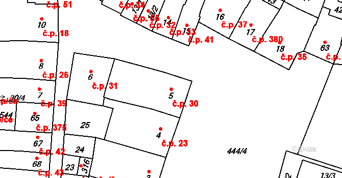 Krasice 30, Prostějov na parcele st. 5 v KÚ Krasice, Katastrální mapa