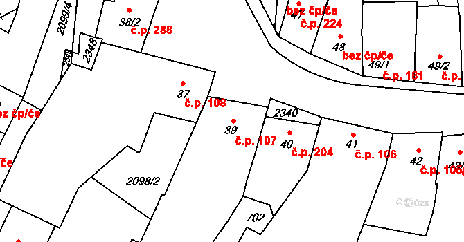 Lišov 107 na parcele st. 39 v KÚ Lišov, Katastrální mapa