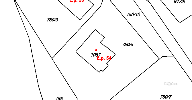 Rokytnice 54, Vsetín na parcele st. 1087 v KÚ Rokytnice u Vsetína, Katastrální mapa