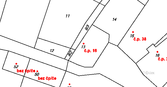 Kluky 16 na parcele st. 13 v KÚ Kluky u Mladé Boleslavi, Katastrální mapa