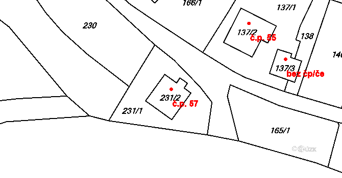 Chuchelná 57 na parcele st. 231/2 v KÚ Chuchelná, Katastrální mapa