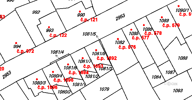 Rychnov nad Kněžnou 1692 na parcele st. 1081/8 v KÚ Rychnov nad Kněžnou, Katastrální mapa