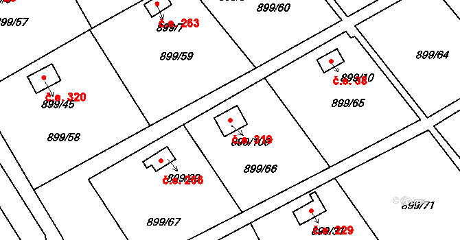 Chlumec 319 na parcele st. 899/109 v KÚ Chlumec u Chabařovic, Katastrální mapa