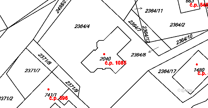 Pacov 1085 na parcele st. 2040 v KÚ Pacov, Katastrální mapa