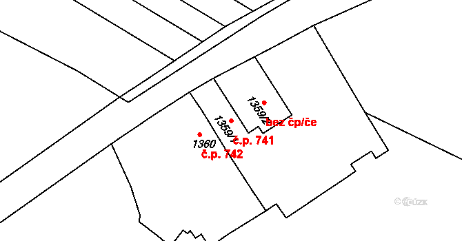 Jemnice 741 na parcele st. 1359/1 v KÚ Jemnice, Katastrální mapa