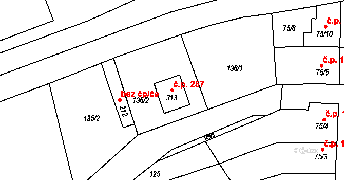 Třebčín 257, Lutín na parcele st. 313 v KÚ Třebčín, Katastrální mapa