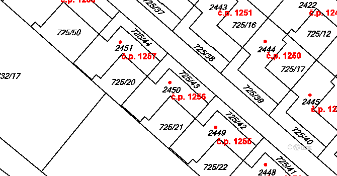 Hodolany 1256, Olomouc na parcele st. 2450 v KÚ Hodolany, Katastrální mapa