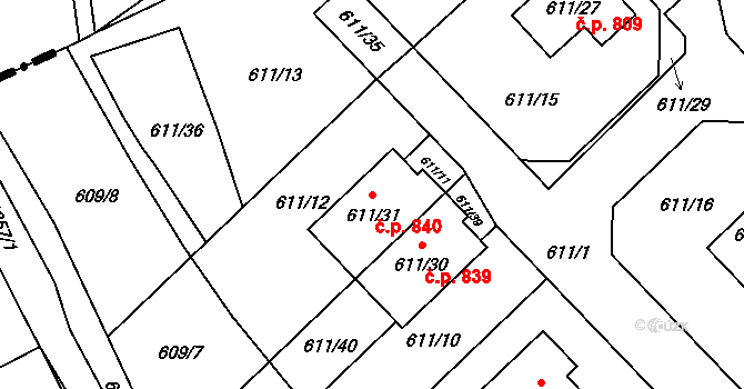 Petřkovice 840, Ostrava na parcele st. 611/31 v KÚ Petřkovice u Ostravy, Katastrální mapa