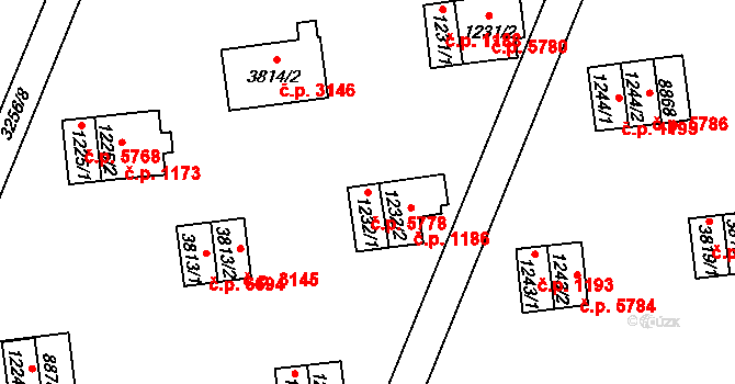 Zlín 5778 na parcele st. 1232/1 v KÚ Zlín, Katastrální mapa
