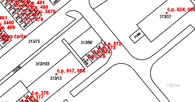 Vyškov-Předměstí 373, Vyškov na parcele st. 313/51 v KÚ Vyškov, Katastrální mapa