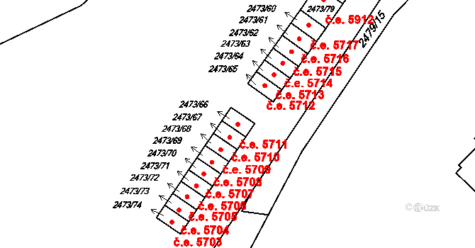 Kadaň 5711 na parcele st. 2473/66 v KÚ Kadaň, Katastrální mapa