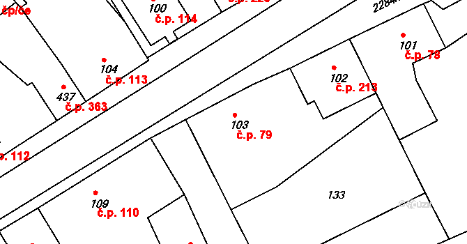 Křižanov 79 na parcele st. 103 v KÚ Křižanov, Katastrální mapa