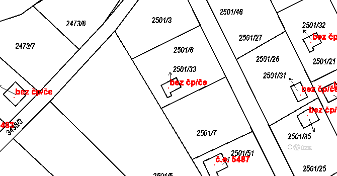 Pelhřimov 39260828 na parcele st. 2501/33 v KÚ Pelhřimov, Katastrální mapa