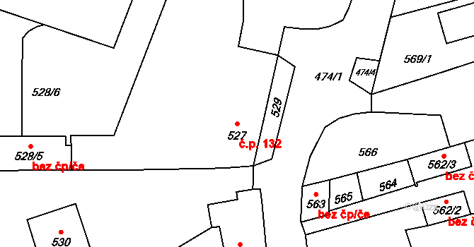 Fryšták 132 na parcele st. 527 v KÚ Fryšták, Katastrální mapa
