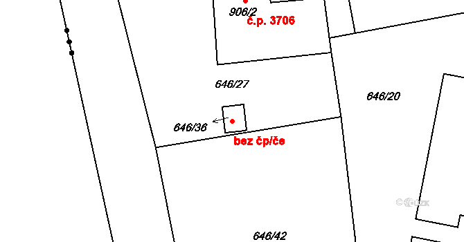 Znojmo 44484828 na parcele st. 646/36 v KÚ Znojmo-Louka, Katastrální mapa