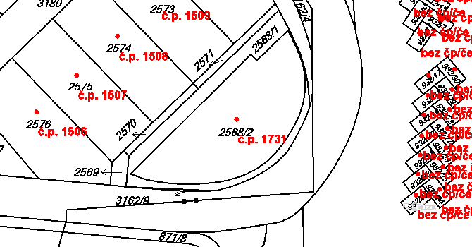 Nusle 1731, Praha na parcele st. 2568/2 v KÚ Nusle, Katastrální mapa