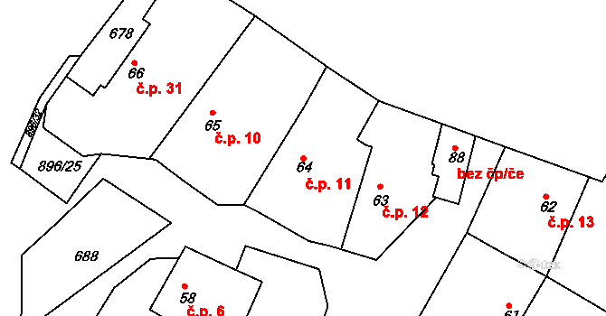 Lhota u Chroustovic 11, Chroustovice na parcele st. 64 v KÚ Lhota u Chroustovic, Katastrální mapa