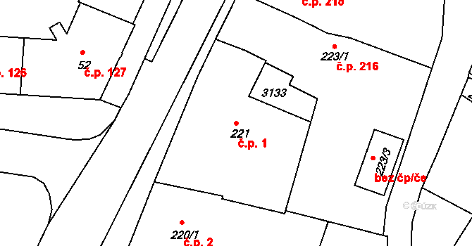 Milevsko 1 na parcele st. 221 v KÚ Milevsko, Katastrální mapa