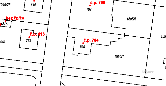 Milevsko 784 na parcele st. 798 v KÚ Milevsko, Katastrální mapa