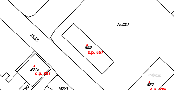 Lobeček 557, Kralupy nad Vltavou na parcele st. 699 v KÚ Lobeček, Katastrální mapa