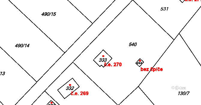Černolice 270 na parcele st. 333 v KÚ Černolice, Katastrální mapa